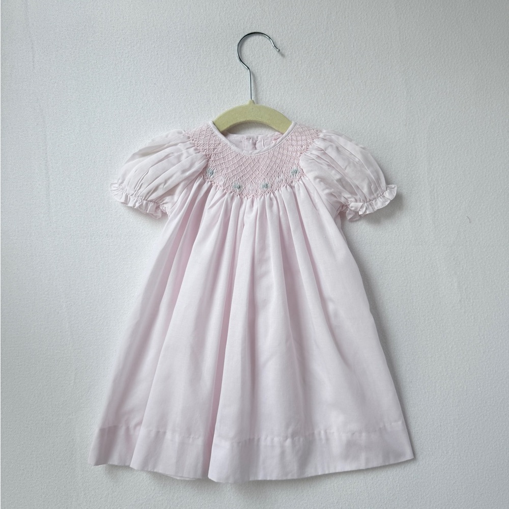 Petit Ami Hand Embroidered Pink Smocked Dress, Newborn